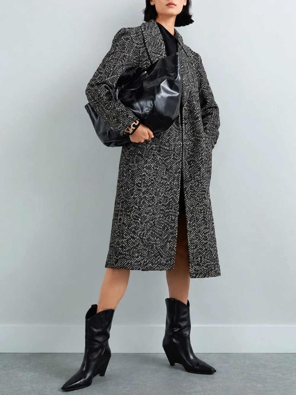 Zara Tweed Textured Button Wool Blend Coat